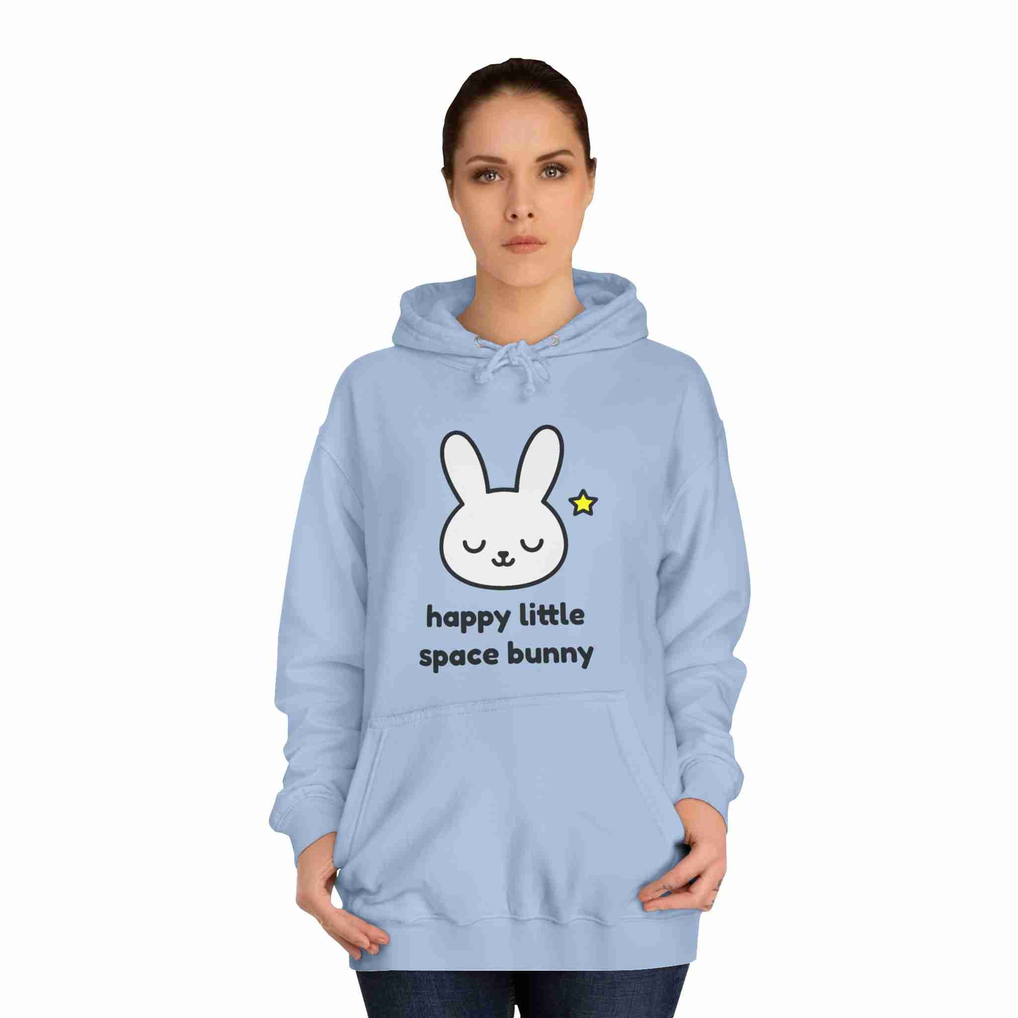 Happy Little Space Bunny Unisex College Hoodie – Warm, Whimsical Cosmic Comfort