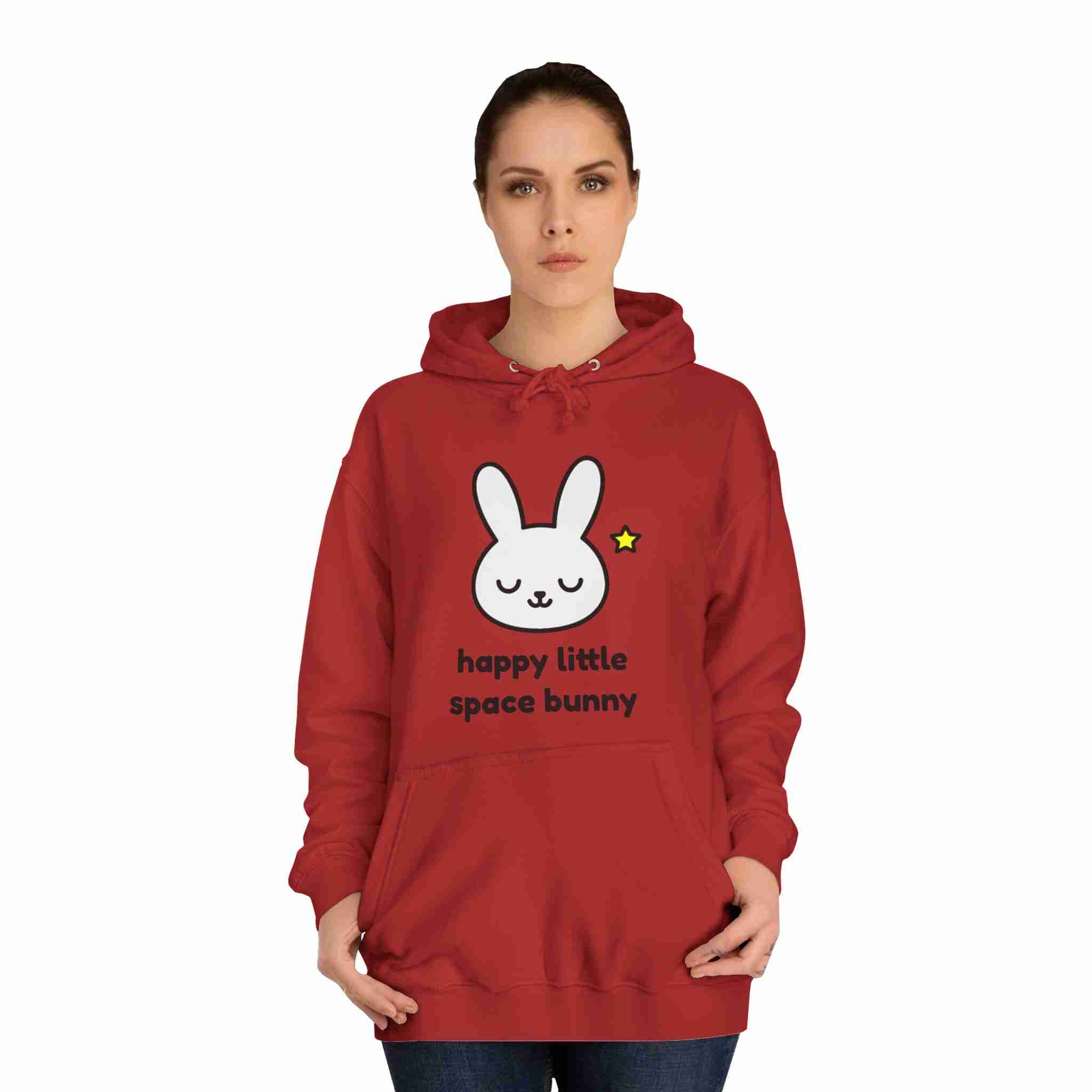 Happy Little Space Bunny Unisex College Hoodie – Warm, Whimsical Cosmic Comfort - Image 7