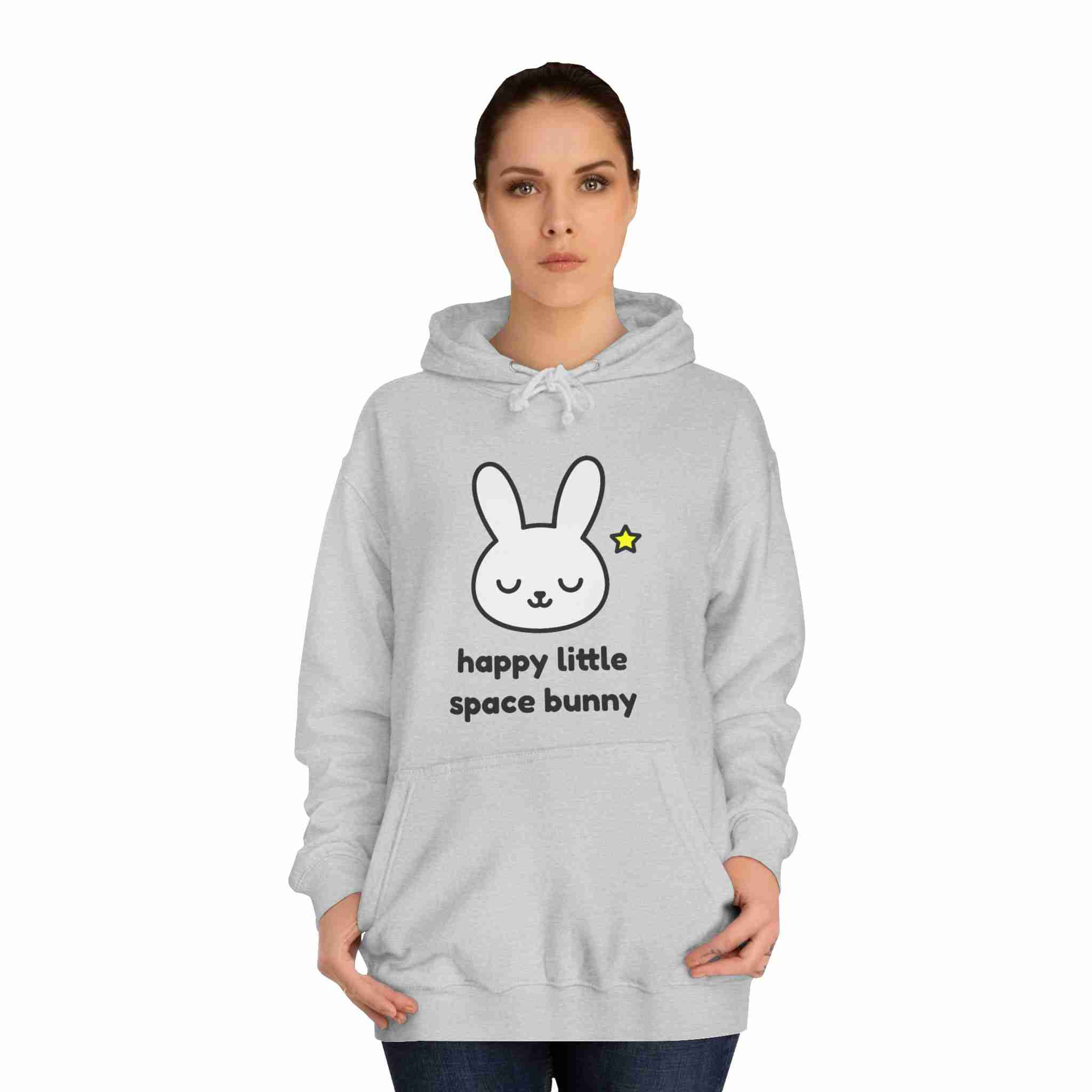 Happy Little Space Bunny Unisex College Hoodie – Warm, Whimsical Cosmic Comfort - Image 5